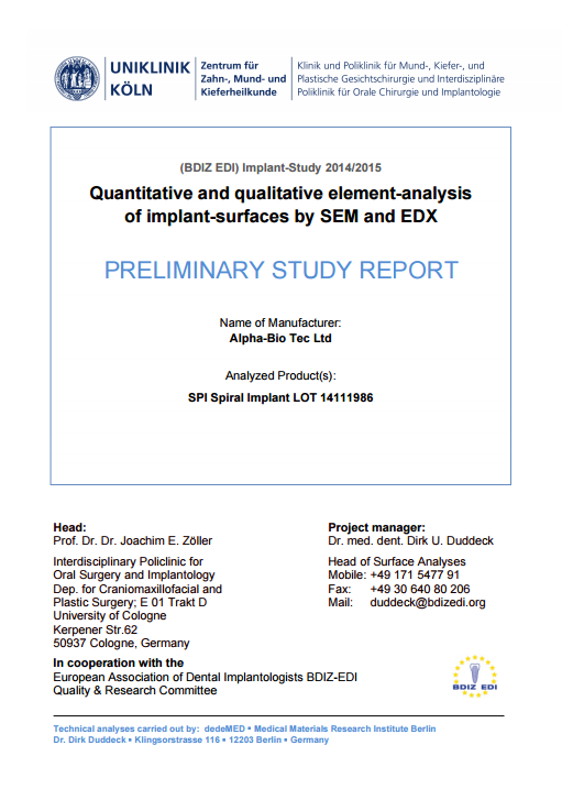 Quantitative and qualitative element-analysis of  SPI implant-surfaces by SEM and EDX_en